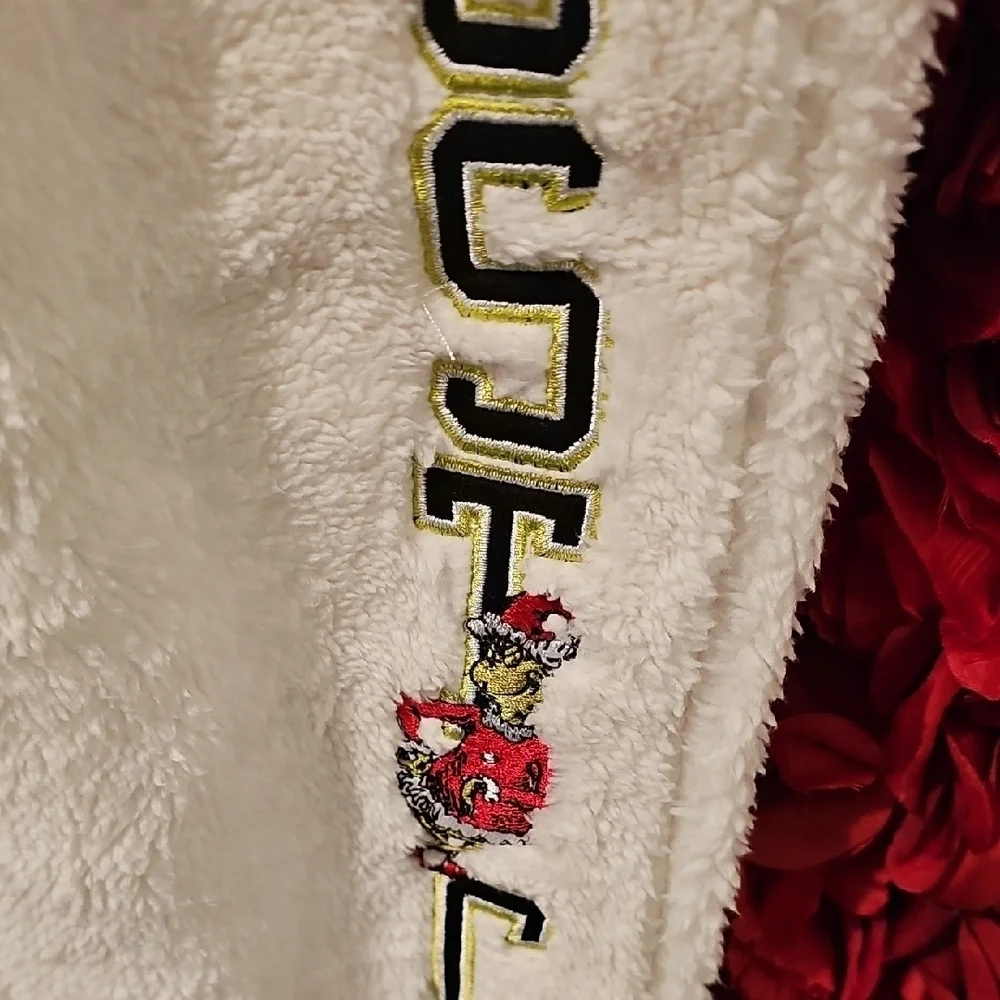 Justice NWT Girls Cream and Black Fleece  Bottoms With Grinch Detail